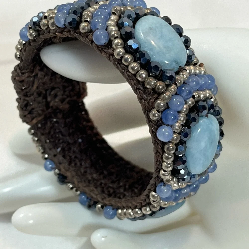 Blue Bead Cuffed Hemp Bracelet